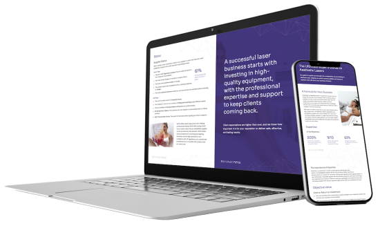 A laptop and phone showing the Skyncare Ultimate Laser Buyer's Guide